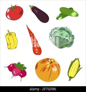 A set of vegetables isolated on a white background.vector Stock Vector