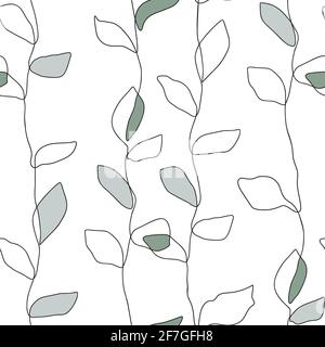 Abstract nature one line leaf vector design. Leaves seamless pattern background. Minimalist shape print Stock Vector