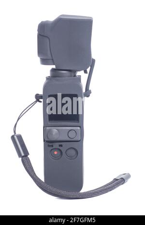 Action Camera in case isolated on white background. Stock Photo