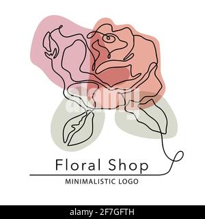 Outline rose one line flower logo and poster art. Abstract nature colors vector plant trendy icon. Modern nature beauty romantic shape. Stock Vector