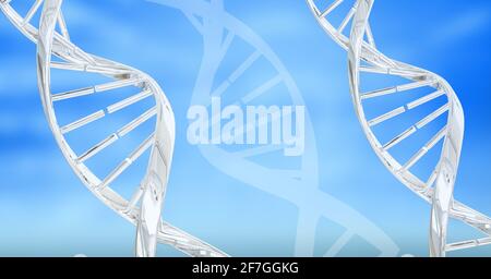 Digitally generated image of multiple dna structures against blue background Stock Photo