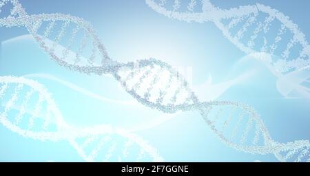 Digitally generated image of dna structures against digital wave on blue background Stock Photo