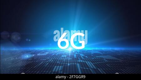 Composition of the word 6g over microprocesor connections with blue background Stock Photo