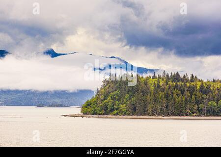 The Inside Passage in Alert Bay at the northern tip of Vancouver Island, British Columbia, Canada - from a cruise ship sailing the Inside Passage. Stock Photo