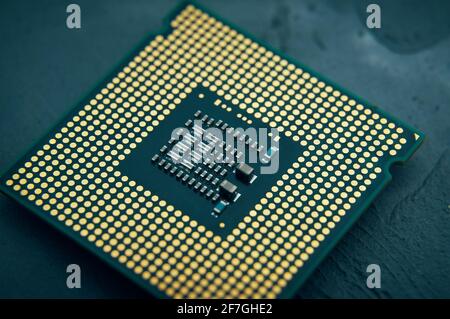 Technology innovation concept close-up of CPU Chip Computer Processor. Selective Focus. Stock Photo