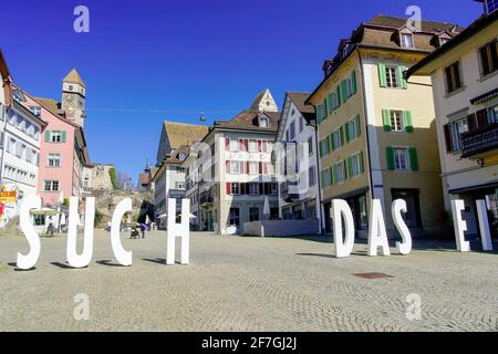 Main marker square in (Hauptplatz) in Rapperswil-Jona, Canton of St. Gallen, Switzerland. Stock Photo
