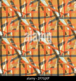 Vector braid effect weave seamless interlace pattern background. Macrame style ribbon plait lattice orange beige ochre backdrop. Geometric modern Stock Vector
