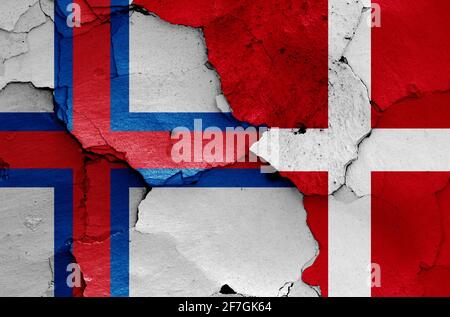 Flags of Faroe Islands and Denmark painted on cracked wall Stock Photo ...
