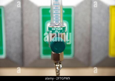 close up of wall mounted oxygen hookup Stock Photo