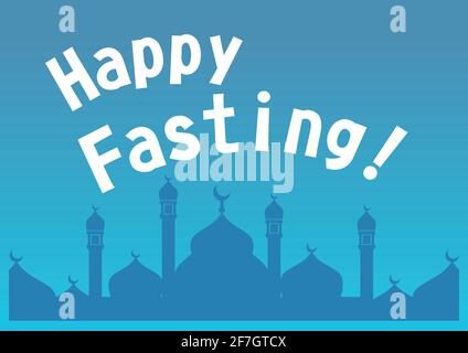 happy fasting.Print size.  ramadan season greeting in blue mopsque background vector illustration Stock Vector