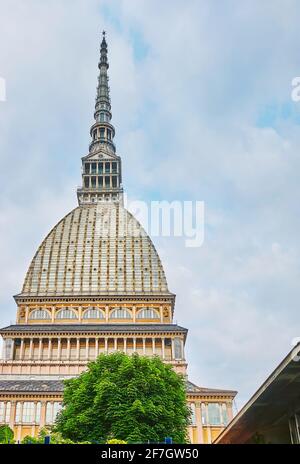 The scenic dome and tall spire of the Mole Antonelliana, that is the symbol of Turin, Italy Stock Photo