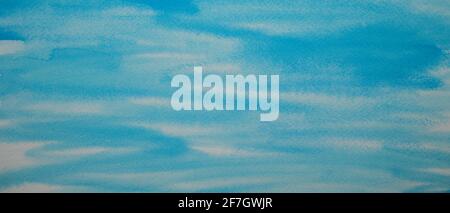 Hand painted aqua marine blue and white color texture. Watercolor abstract painted background. Horizontal image style. Stock Photo