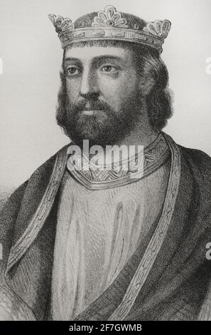 Alfonso VIII of Castile (1155-1214), called the Noble or the one of the Navas. King of Castile from 1158 and King of Toledo. Illustration by Llanta. Lithography. Crónica General de España, Historia Ilustrada y Descriptiva de sus Provincias. Castilla-La Vieja, 1870. Stock Photo