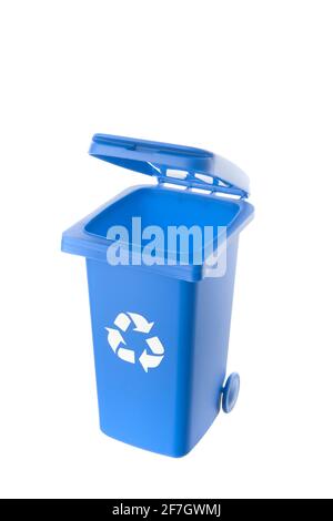 Plastic blue trash can isolated on white background Stock Photo