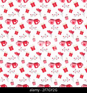 Pattern with cups of Valentines Day. Stock Vector