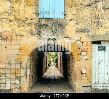 Medieval village of Aquitaine with its stone houses in the south of France on a sunny day. Stock Photo