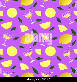 Pattern with glasses and lemons. Cocktail party. Summer holidays. Stock Vector
