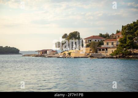 View of beach bar Punta in small village Maslinica in Solta Island, Croatia Stock Photo