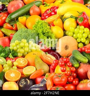 Square background made of vegetables and fruits. Food concept. Top view Stock Photo
