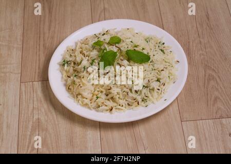 Jeere Jeera rice , basmati rice flavored with fried cumin seeds. isolated on ...