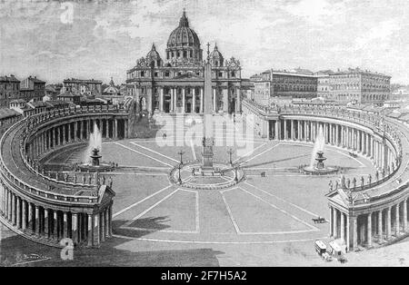 St. Peter's Square n front of St. Peter's Basilica in the Vatican City, the papal enclave inside Rome, Rome, Italy, Southern Europe Stock Photo