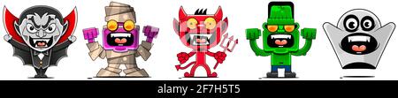 Halloween monster set. Stock illustration on a white background. For design, decoration Stock Vector