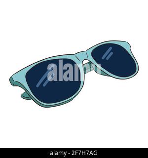 Line drawing blue sunglasses isolated vector illustration on white background, flat style Stock Vector
