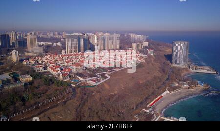 Newly build appartment houses close to the black sea in Odessa, Ukraine. The image shows the area of 'Arcadia', south of the city center. Stock Photo