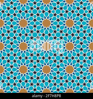 Morrocan seamless pattern for decoration of tiles, fabrics, wrapping paper, geometric ornament with stars. Vector clipart. Stock Vector