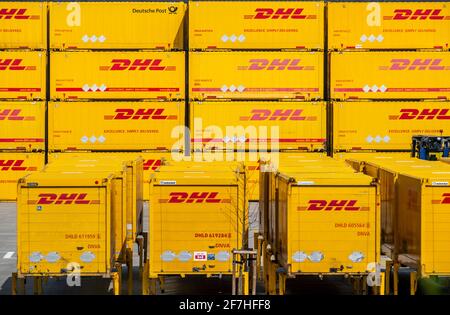 DHL, Deutsche Post, parcel centre, warehouse for freight containers, NRW, Germany, Stock Photo