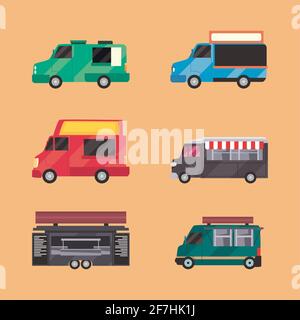 Food trucks vehicles icon group Stock Vector