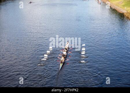 Rowing boat and team on the yarra river in Melbourne city centre,Victoria,Australia Stock Photo