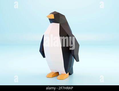 Paper sculpture of a polygonal Penguin, folded paper animal, papercraft, world penguin day, 3d render Stock Photo