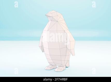 Polygonal Penguin, low poly animal, world penguin day, 3d render Stock Photo