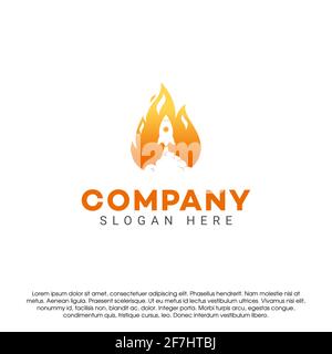 Rocket fire negative space vector logo concept design template isolated on white background. Fire and airplane logo combination Stock Vector