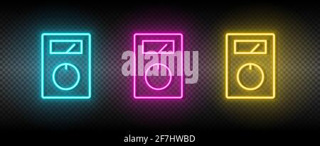 multimeter, tester, voltmeter vector icon yellow, pink, blue neon set. Tools vector icon on dark transparency background Stock Vector