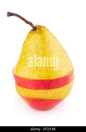 flying slices of fruit: apple, pear, orange on white background Stock Photo