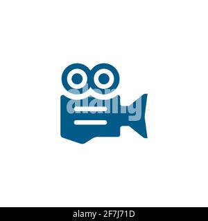 Film Camera Blue Icon On White Background. Blue Flat Style Vector Illustration. Stock Vector