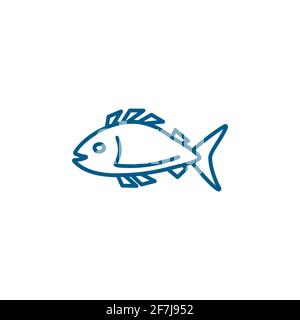 Fish Line Blue Icon On White Background. Blue Flat Style Vector Illustration. Stock Vector