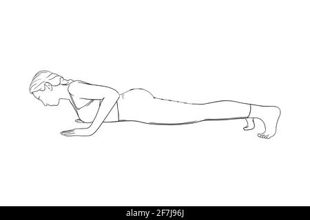 Woman doing Low plank pose Chaturanga dandasana exercise. Flat vector  illustration isolated on white background 7745834 Vector Art at Vecteezy