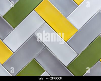 gray and yellow ceramic tiles patterns. abstract geometric background in trend colors. Stock Photo