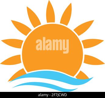 Beach sun rising logo icon vector isolated on white background Stock Vector