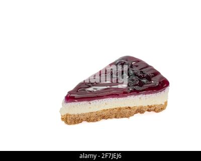 Blueberry cheese pie, a close up of homemade berries cheesecake bakery dessert isolated on white background. Stock Photo