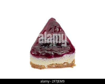 Blueberry cheese pie, a close up of homemade berries cheesecake bakery dessert isolated on white background. Stock Photo