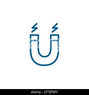 Magnet Line Blue Icon On White Background. Blue Flat Style Vector Illustration. Stock Vector