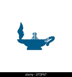Magic Oil Lamp Blue Icon On White Background. Blue Flat Style Vector Illustration. Stock Vector