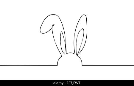 Easter Bunny Continuous One Line Drawing. Minimalist Hand Drawn Illustration. Isolated Element. Vector Stock Vector