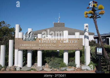 Cabrillo NM, CA, USA - February 8, 2020: A welcoming signboard at the entry point of the park Stock Photo