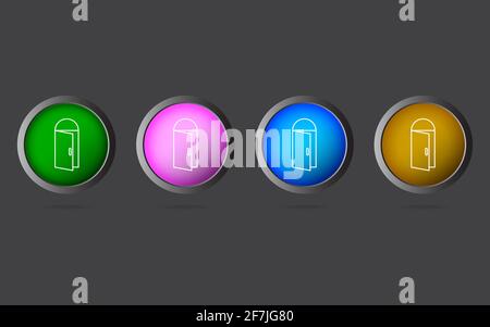 Very Useful Editable Door Line Icon on 4 Colored Buttons. Stock Photo