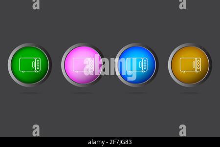 Very Useful Editable Line Microwave Oven Icon on 4 Colored Buttons. Stock Photo